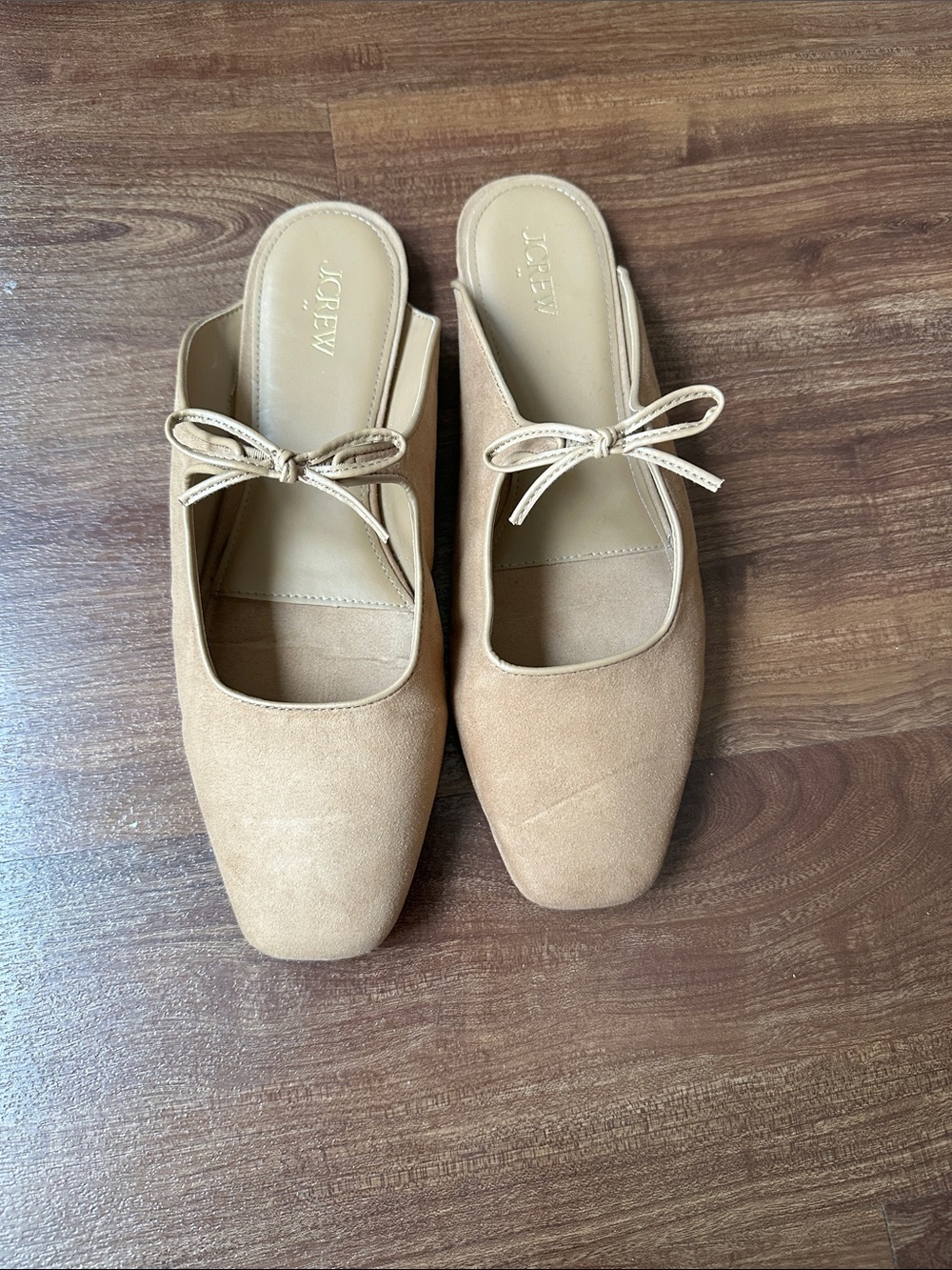 J. Crew Beige Suede Bow-Accent Mule Flats